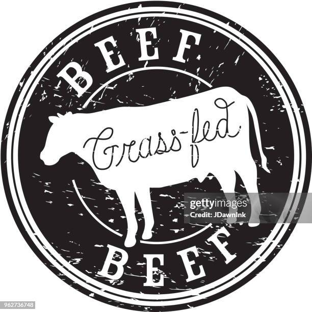grass-fed beef stamp or label design template - grass fed beef stock illustrations