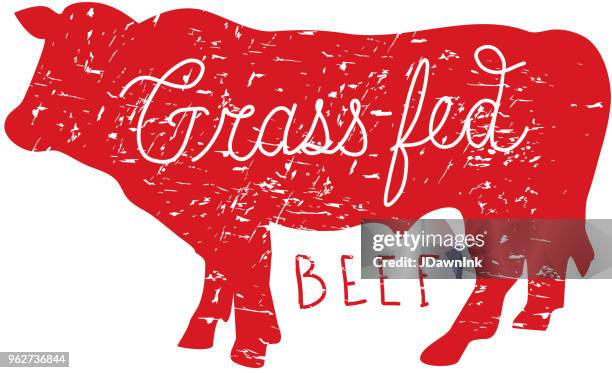 grass-fed beef stamp or label design template - grass fed beef stock illustrations
