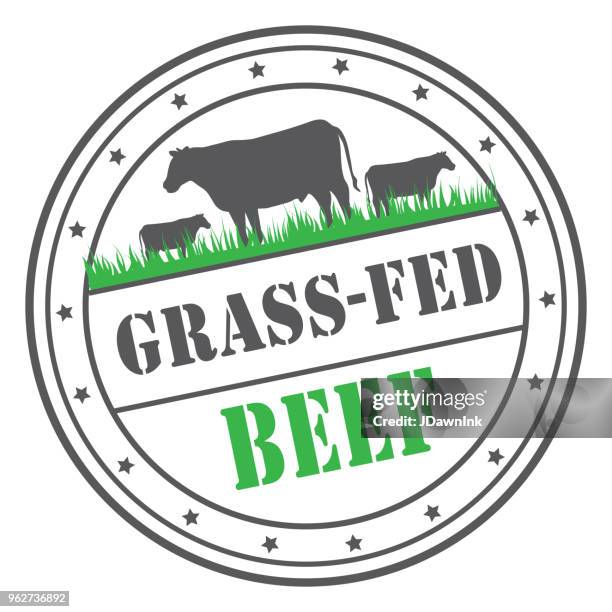 grass-fed beef stamp or label design template - beef stock illustrations