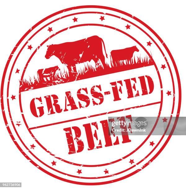 grass-fed beef stamp or label design template - grass fed beef stock illustrations