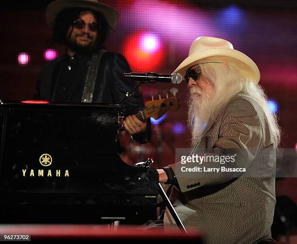 Musician Leon Russell performs onstage at the 2010 MusiCares Person Of The Year Tribute To Neil Young at the Los Angeles Convention Center on January...