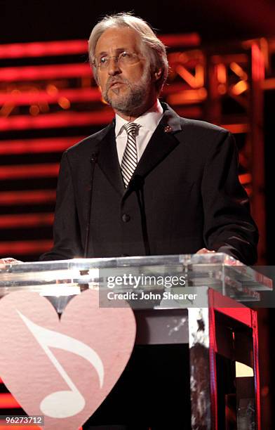 President of the National Academy of Recording Arts and Sciences Neil Portnow speaks at the 2010 MusiCares Person Of The Year Tribute To Neil Young...