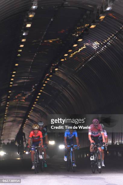 Christopher Froome of Great Britain and Team Sky Pink Leader Jersey / Miguel Angel Lopez of Colombia and Astana Pro Team White Best Young Rider...
