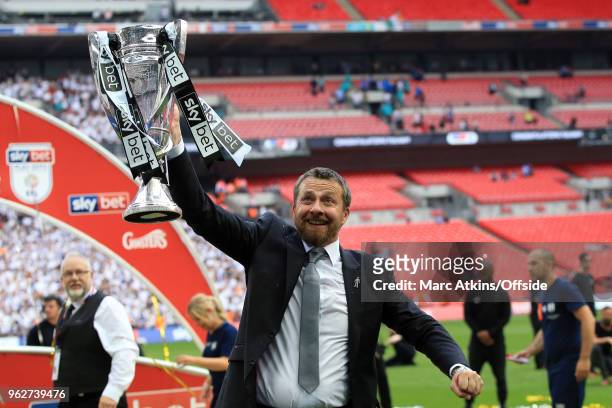Fulham Manager Slavisa Jokanovic celebrates with the trophy during the Sky Bet Championship Play Off Final between Aston Villa and Fulham at Wembley...