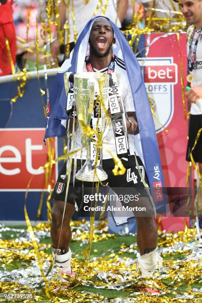 Aboubakar Kamara of Fulham celebrates with the trophy following his sides victory in the Sky Bet Championship Play Off Final between Aston Villa and...