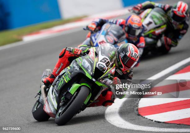 Tom Sykes of Great Britain and KAWASAKI RACING TEAM WorldSBK leads the field during the Superbike Race 1 during the Motul FIM Superbike World...