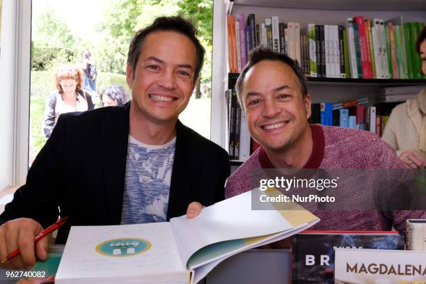 Hermanos Torres attends during the book fair in the Retiro Park in Madrid on May 26, 2018 in Madrid, Spain.