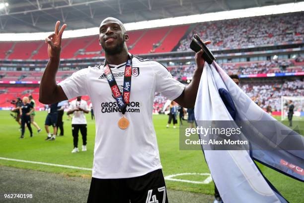 Aboubakar Kamara of Fulham celebrates his sides victory in the Sky Bet Championship Play Off Final between Aston Villa and Fulham at Wembley Stadium...