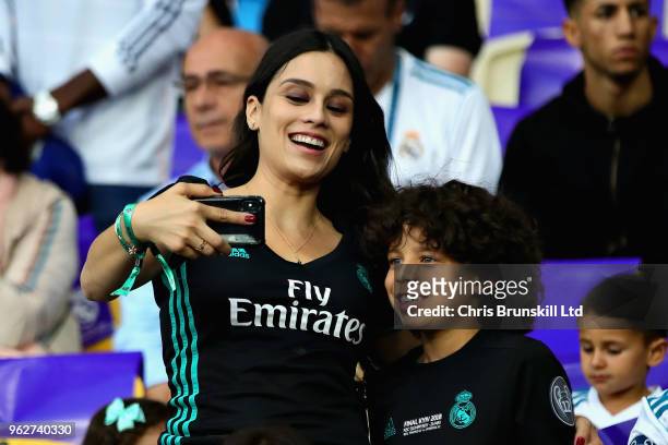 Clarice Alves and Enzo Gattuso Alves Vieira the Wife and Son of Marcelo of Real Madrid enjoy the atmosphere prior to the UEFA Champions League final...