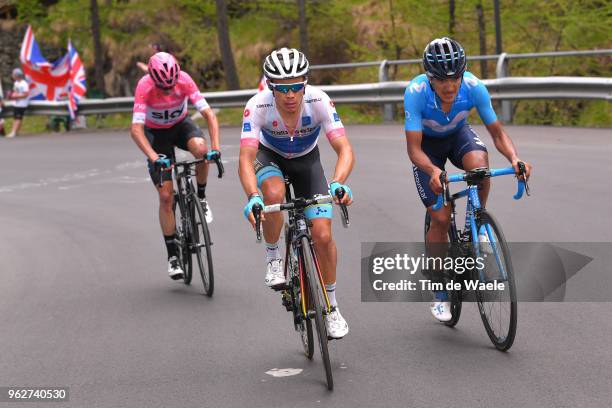 Christopher Froome of Great Britain and Team Sky Pink Leader Jersey / Miguel Angel Lopez of Colombia and Astana Pro Team White Best Young Rider...