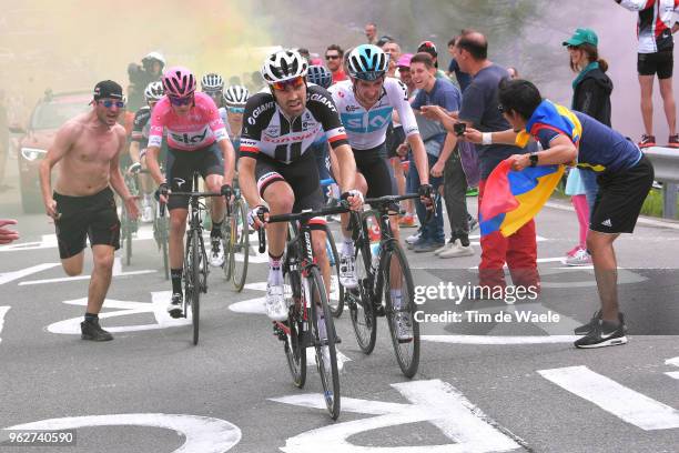 Christopher Froome of Great Britain and Team Sky Pink Leader Jersey / Wout Poels of The Netherlands and Team Sky / Tom Dumoulin of The Netherlands...