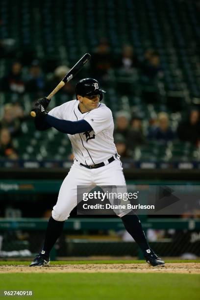 Mikie Mahtook of the Detroit Tigers bats against the Seattle Mariners during game two of a doubleheader at Comerica Park on May 12, 2018 in Detroit,...