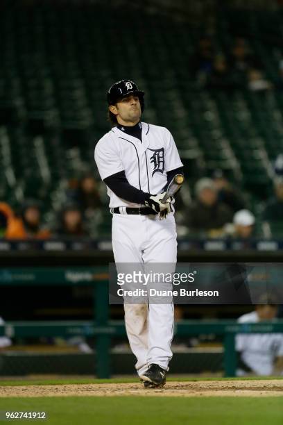 Pete Kozma of the Detroit Tigers bats against the Seattle Mariners during game two of a doubleheader at Comerica Park on May 12, 2018 in Detroit,...