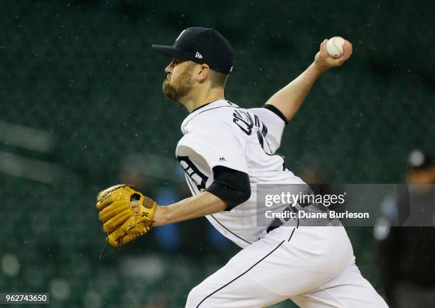 Louis Coleman of the Detroit Tigers pitches against the Seattle Mariners during game two of a doubleheader at Comerica Park on May 12, 2018 in...