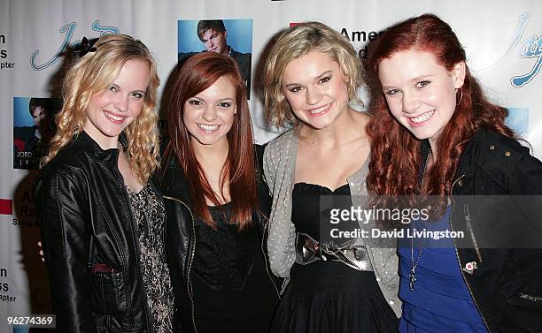 Actresses Jenna Leigh Hall, Michelle DeFraites, Kelly Heyer and Madisen Beaty attend Stephanie Pratt & Jordan Johnson's Pre-GRAMMY Party at h.wood on...