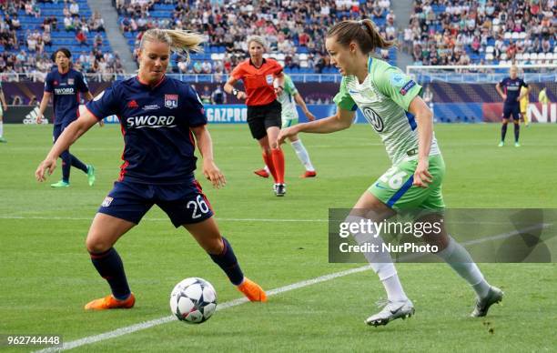 Amandine Henry of Olympique Lyonnais and Caroline Hansen of VFL Wolfsburg during the UEFA Women's Champions League Final match between VFL Wolfsburg...