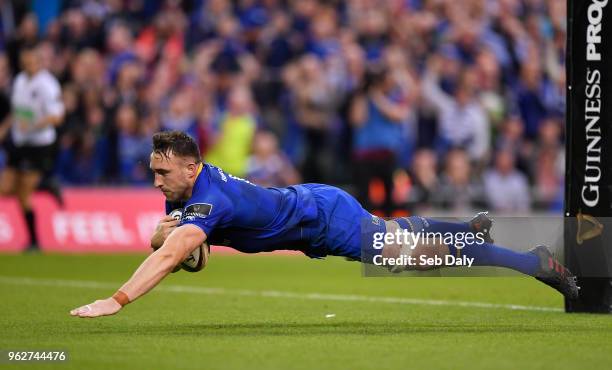 Dublin , Ireland - 26 May 2018; Jack Conan of Leinster goes over to score his side's fifth try during the Guinness PRO14 Final between Leinster and...