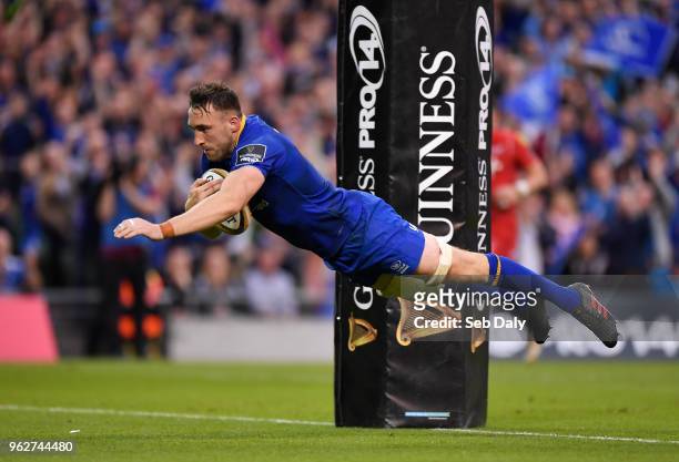 Dublin , Ireland - 26 May 2018; Jack Conan of Leinster goes over to score his side's fifth try during the Guinness PRO14 Final between Leinster and...