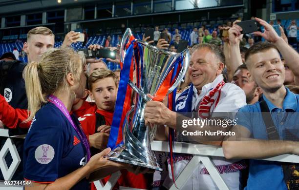 Ada Hegerberg of Lyon show the Fans After the UEFA Women's Champions League Final match between VFL Wolfsburg and Olympique Lyonnais at Kyiv, Ukraine...