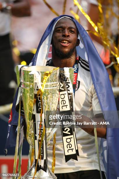 Aboubakar Kamara of Fulham celebrates with the Sky Bet Championship play off final trophy during the Sky Bet Championship Play Off Final between...