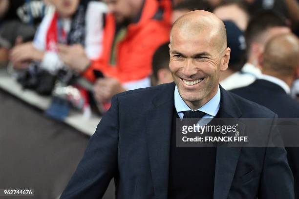 Real Madrid's French coach Zinedine Zidane looks on prior to the UEFA Champions League final football match between Liverpool and Real Madrid at the...