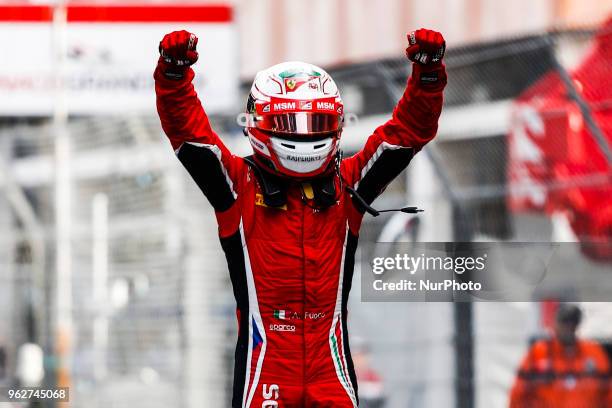 Antonio FUOCO from Italy of CHAROUZ RACING SYSTEM celebrating the victory of Race 2 during the Monaco Formula Two - Race 2 Grand Prix at Monaco on...