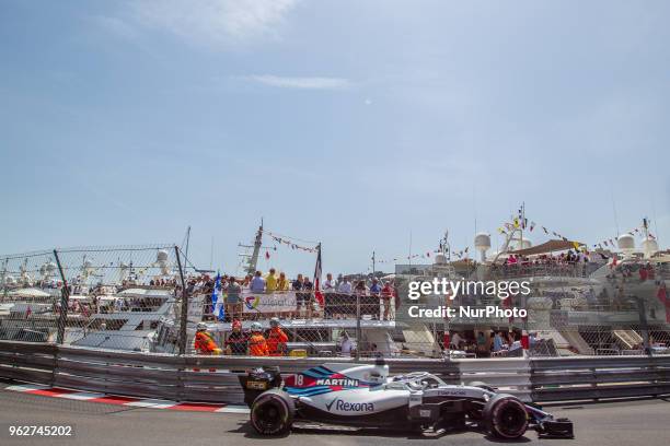 Lance Stroll of Canada and Williams Martini Racing driver goes during the qualification session on Formula 1 Grand Prix de Monaco on May 26, 2018 in...