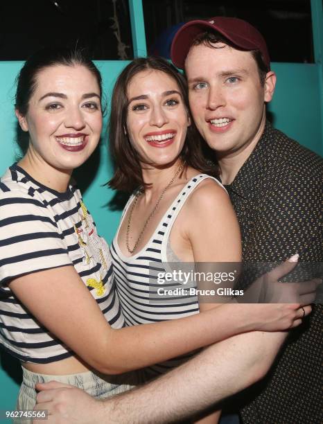 Barrett Wilbert Weed , Lizzy Caplan and Grey Henson pose backstage at the hit musical based on the film "Mean Girls" on Broadway at The August Wilson...