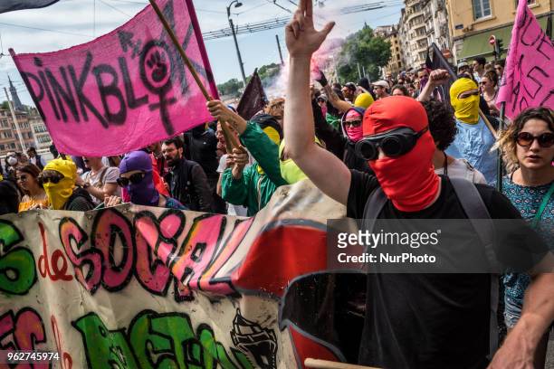 Antifascist demonstration in Lyon, France, on May 26, 2018. The demonstrators demand the closure of Le Bastion Social, held by the far right Lyon...