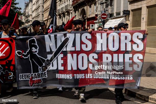 Antifascist demonstration in Lyon, France, on May 26, 2018. The demonstrators demand the closure of Le Bastion Social, held by the far right Lyon...