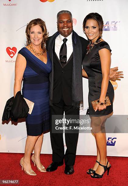 Musician Booker T. Jones with wife Nan and daughter Olivia arrive at the 2010 MusiCares Person Of The Year Tribute To Neil Young at the Los Angeles...