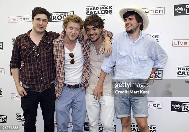 Mumford and Sons backstage on day two of Hard Rock Calling at Hyde Park on June 27, 2009 in London, England.