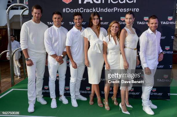 Tom Brady, Dan Carter, Daniel Ricciardo, Paulina Vega, Geri Halliwell-Horner, Bella Hadid and Cadel Evans attend the TAG Heuer event during the...