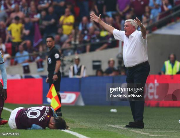 Steve Bruce manager of Aston Villa during the Championship Play-Off Final match between Fulham and Aston Villa at Wembley, London, England on 26 May...