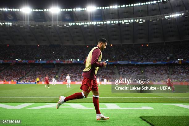Emre Can of Liverpool warms up during the UEFA Champions League Final between Real Madrid and Liverpool at NSC Olimpiyskiy Stadium on May 26, 2018 in...