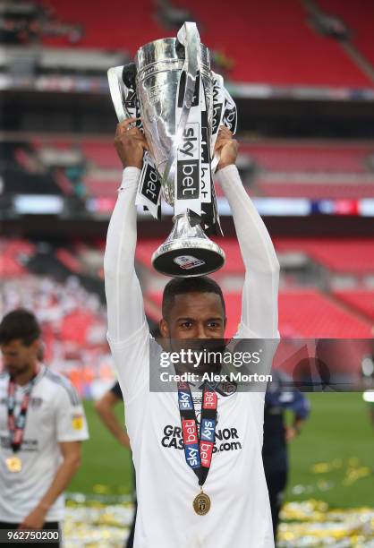 Ryan Sessegnon of Fulham celebrates with the Championship Play Off Final trophy during the Sky Bet Championship Play Off Final match between Aston...