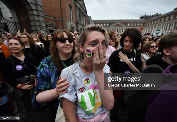 Yes voter breaks down in tears as the result of the Irish referendum on the 8th amendment concerning the country's abortion laws is declared at...
