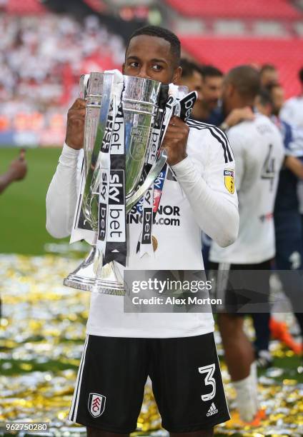 Ryan Sessegnon of Fulham celebrates with the Championship Play Off Final trophy during the Sky Bet Championship Play Off Final match between Aston...