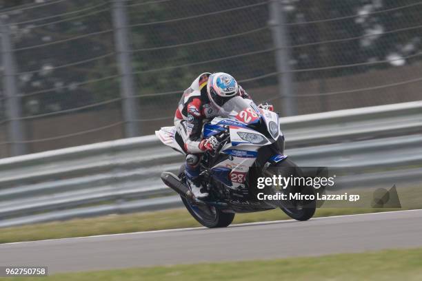Markus Reiterberger of Germany and Alpha Racing Van Zon BMW heads down a straight during the SuperStock1000 qualifying practice during the Motul FIM...