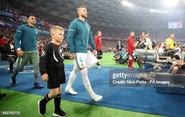 Real Madrid's Garcia Sergio Ramos walks out prior to the UEFA Champions League Final at the NSK Olimpiyskiy Stadium, Kiev. PRESS ASSOCIATION Photo....