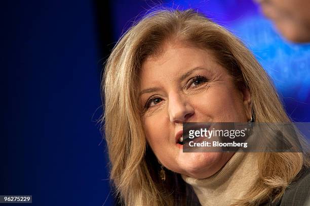 Ariana Huffington, co-founder and editor-in-chief of the Huffington Post, attends a taping of a televised debate on day four of the 2010 World...