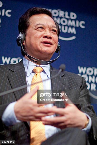 Nguyen Tan Dung, prime minister of Vietnam, speaks during a panel discussion on day four of the 2010 World Economic Forum annual meeting in Davos,...