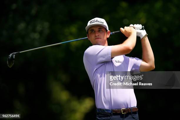 Poston plays his shot from the 12th tee during round three of the Fort Worth Invitational at Colonial Country Club on May 26, 2018 in Fort Worth,...