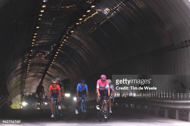 Christopher Froome of Great Britain and Team Sky Pink Leader Jersey / Miguel Angel Lopez of Colombia and Astana Pro Team White Best Young Rider...