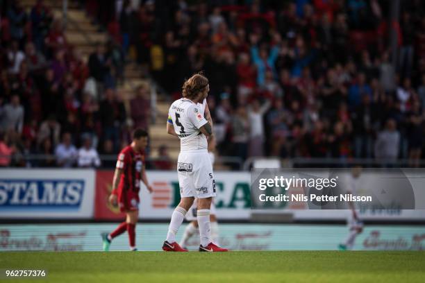 Emil Wahlstrom of BK Hacken dejected after the Allsvenskan match between Ostersunds FK and BK Hacken at Jamtkraft Arena on May 26, 2018 in Ostersund,...