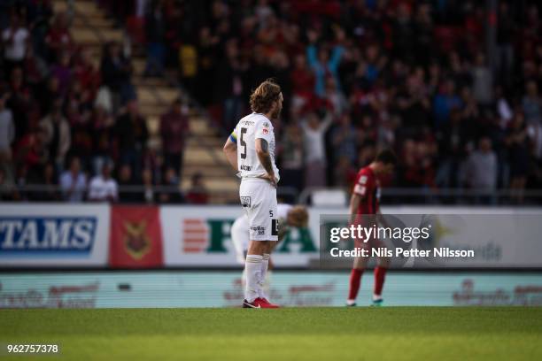 Emil Wahlstrom of BK Hacken dejected after the Allsvenskan match between Ostersunds FK and BK Hacken at Jamtkraft Arena on May 26, 2018 in Ostersund,...