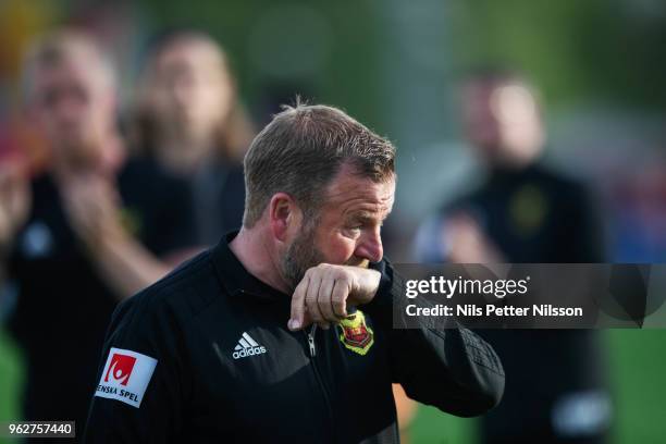 Billy Reid, assistans coach of Ostersunds FK in tears after the Allsvenskan match between Ostersunds FK and BK Hacken at Jamtkraft Arena on May 26,...