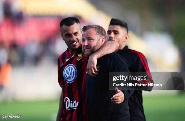 Brwa Nouri of Ostersunds FK and Billy Reid, assistans coach of Ostersunds FK during the Allsvenskan match between Ostersunds FK and BK Hacken at...