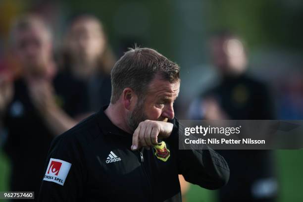 Assisting coach of Ostersunds FK, Billy Reid cries after the Allsvenskan match between Ostersunds FK and BK Hacken at Jamtkraft Arena on May 26, 2018...