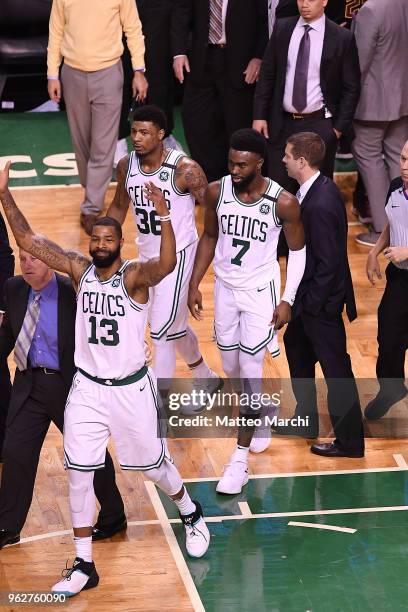 Marcus Morris of the Boston Celtics reacts during the game against of the Cleveland Cavaliers on Game Five of the 2018 NBA Eastern Conference Finals...